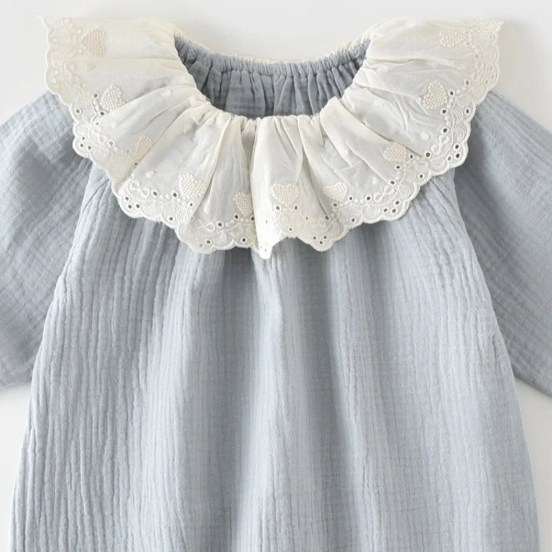Spring 0-2Y Baby Clothes Long Sleeved Pure Cotton Newborn Jumpsuit Baby Girl Clothes Korean Version Lace Collar Romper