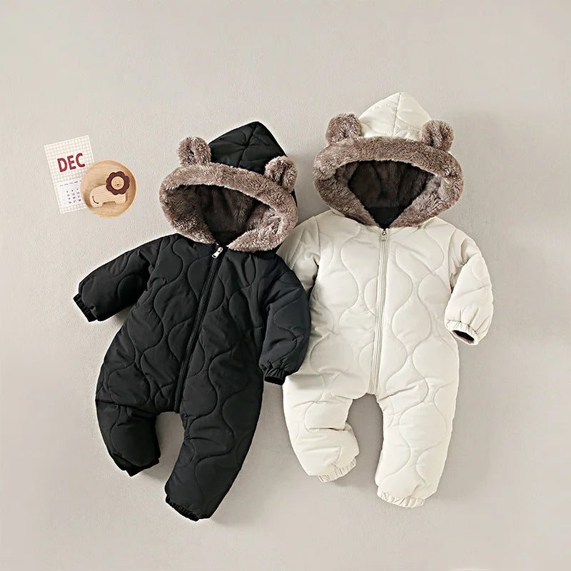 Newborn Rompers  Hooded Zipper Crawler Suits with Ears  Fleece-Lined Cartoon-Printed Baby Jackets