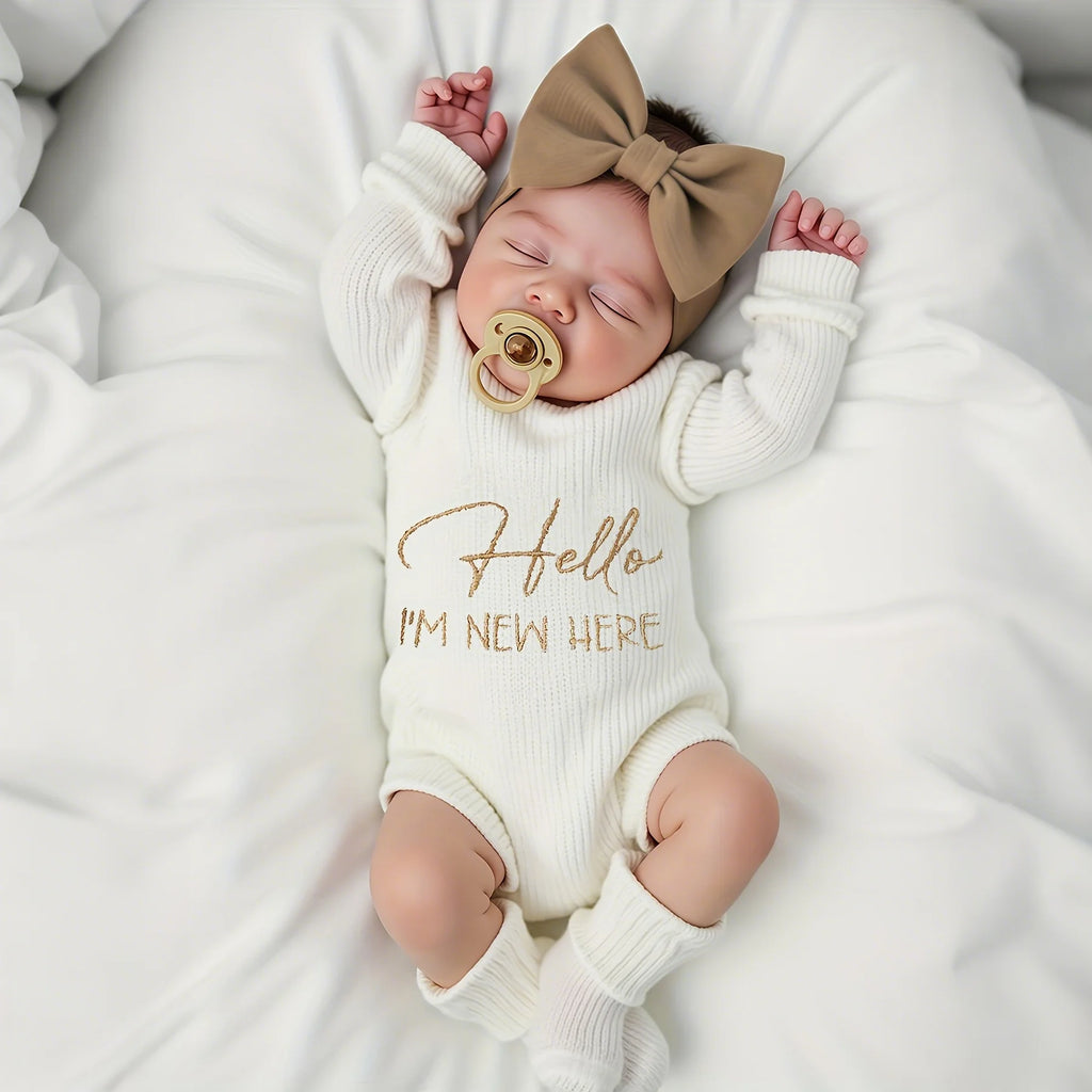 2pcs Newborn Knit Baby Sweater Bow Set Women's Baby Pullover Sweatshirt for Fall and Winter Baby Outfits