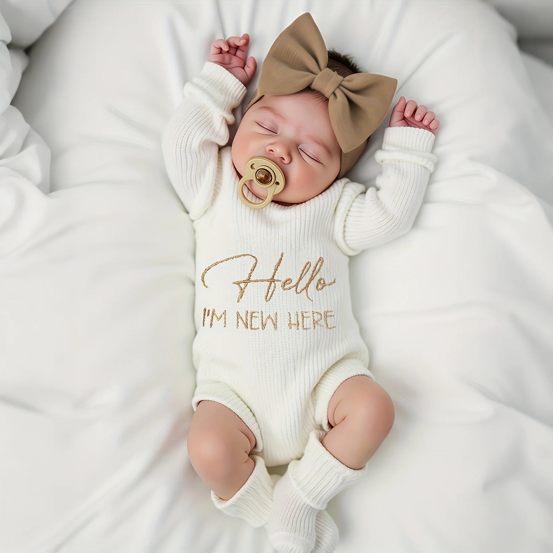 2pcs Newborn Knit Baby Sweater Bow Set Women's Baby Pullover Sweatshirt for Fall and Winter Baby Outfits
