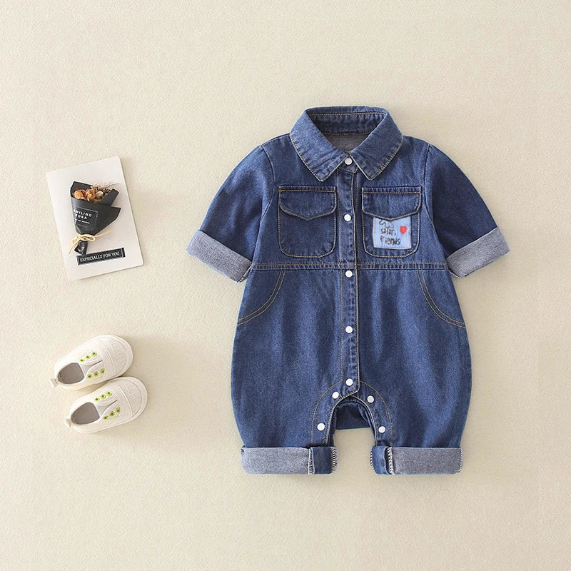 IENENS Baby Clothes Denim Rompers Boy Girl Jumpsuits Spring Autumn Solid Color Newbron One-pieces 0-18 Months